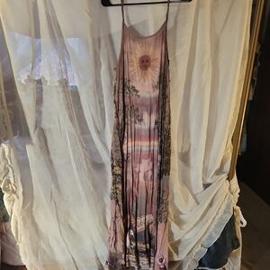 Artistic Maxi Dress with Sun and Nature Print